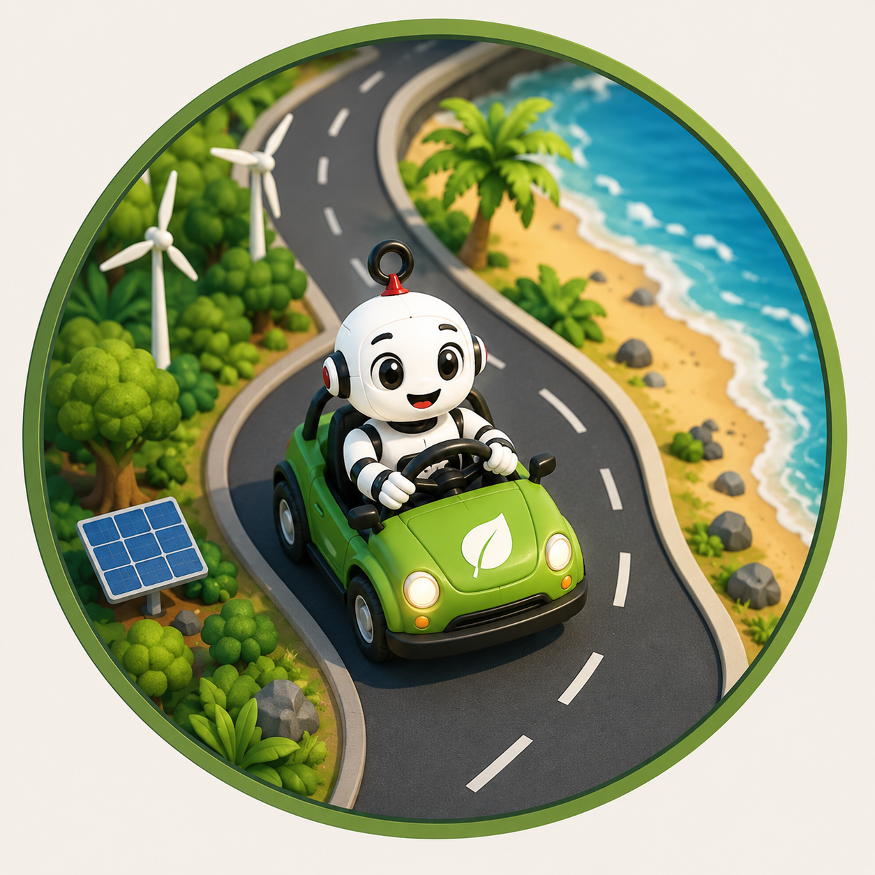 KIBO a conduzir um carro ecol&oacute;gico